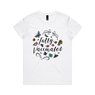 Flowers and Butterflies Fully Vaccinated - Womens Maple Tee Thumbnail
